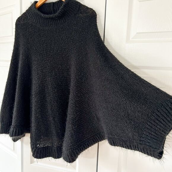 Anthropologie Wooden Ships Black Knit Poncho Sweater Oversized Pullover M/L - Picture 2 of 5